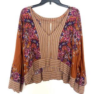 New Free People Mix N Match Rust Combo Boho Blouse Top M